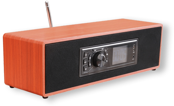 Alano Power's Education Technology page photo a DIY Radio with a timber case.